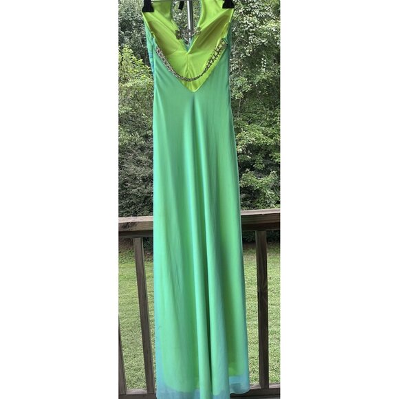Cache Dress VTG Y2K Maxi Gown Prom Cruise Resort Fairy Whimiscal Ombre Green 2 - Picture 15 of 16